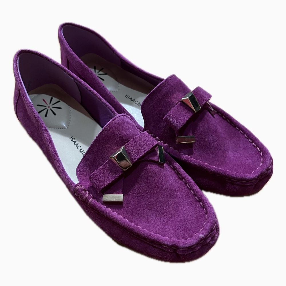 Issac Mizrahi Live! Bright Orchid Pink Suede Bow Loafers Shoes Size 7.5 EUC
